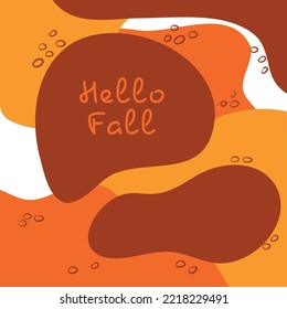 Cartel de caída. Diseño otoñal con formas geométricas y líneas onduladas en colores naranja y marrón. Ilustración vectorial. Para afiches, volantes, publicaciones en medios sociales o plantillas de historias, campaña, invitación, portada.