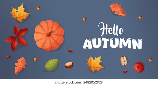 Otoño Anuncio, hola otoño. Feliz cosecha de otoño.