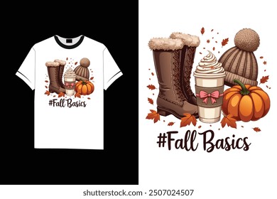 Fall Basics Graphic Tee: Boots, Coffee, Pumpkin Spice Vibes vector t-shirt design