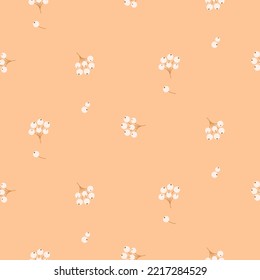 Fall beries branches pattern warm peach color cute seamless pattern. Autumn vibes floral leaves background.