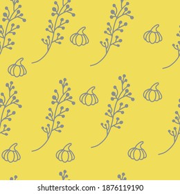 Fall berries and pumpkin seamless patterns yellow and grey trendy colors