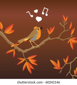 Fall bird sits on a branch