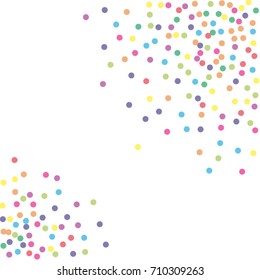 Fall of blue, yellow, purple, orange, pink, red confetti. Isolated on white background. Astral design. Vector illustration.