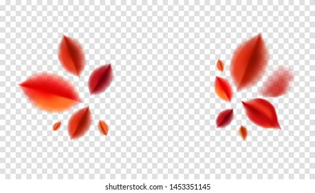 Fall blurred flying red leaves, autumn nature vector design elements for photo decoration