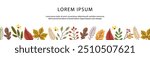 Fall border, frame with Autumn decorative leaves.  Hello Autumn seasonal banner with leaves, mushrooms, floral elements and autumn attributes.  Isolated background.