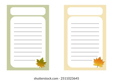 Fall bucket list flat templates set. Weekly and daily planner pages designs . Diary, notepad checklist layout.