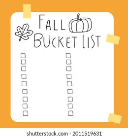 Fall bucket list. Illustration on yellow background.