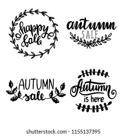 Herbstkalligraphie. Große Herbstquotenauswahl einzeln auf weißem Hintergrund. Vektorgrafik. Herbstverkauf. Grußkarten für den Erntedanktag