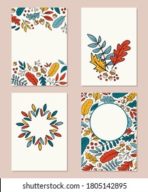 Fall card templates. Set of autumn leaf  seasonal templates. Perfect for graphic design cards, posters, invitations, brochure and more.