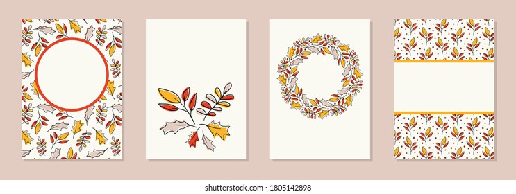Fall card templates. Set of autumn leaf  seasonal templates. Perfect for graphic design cards, posters, invitations, brochure and more.