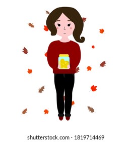 Fall character girl isolated vector illustration. Holiday concept. Autumn woman. Cartoon people lifestyle.
