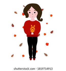 Ilustración vectorial aislada del personaje de caída. Concepto de vacaciones. Mujer otoñal. El estilo de vida de la gente caricaturista.