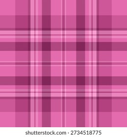 Fall check background plaid, factory pattern texture textile. Lumberjack tartan seamless fabric vector in pink color palette.