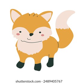 Fall childrens animal fox isolated clipart. Forest wild pet with harvest clipart element. Hand drawn icon.