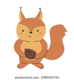 Fall childrens animal isolated clipart. Forest wild pet with harvest clipart element. Hand drawn icon.