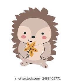 Fall childrens animal isolated clipart hedgehog. Forest wild pet with harvest clipart element. Hand drawn icon.
