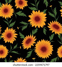 Fall Chrysanthemums flower seamless pattern. Vector illustration floral design background. 