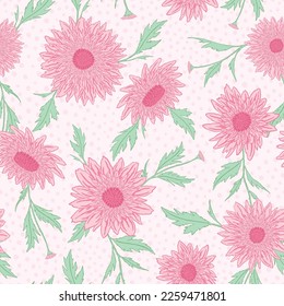 Fall Chrysanthemums flower seamless pattern. Vector illustration floral design background. 