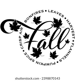 fall circle black vector graphic design and cut file