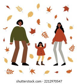 Fall city illustration, People walk in autumn park vector clipart, Cozy city street with houses in Scandinavian style and colorful trees png, Vector cityscape scenes, clip art in flat cartoon style.