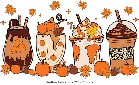 Fall coffee cup, Thanksgiving coffee cup, Pumpkin Spice Iced, Thanksgiving t shirt design.