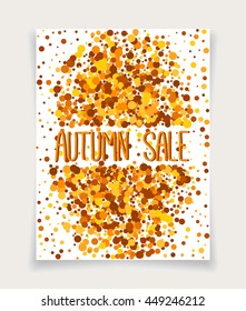 Fall color vector greeting card of orange scatter circles.
