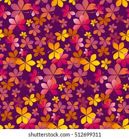 fall colored wallpaper vector illustration. wrapping paper motif seamless pattern. purple red yellow chestnut leaves carpet