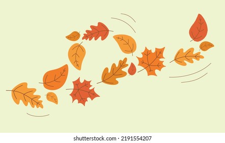 Fall of colorful autumn leaves. Yellowed oak and maple leaves swirl in the wind. Seasonal vector illustration. Template for decorative design.