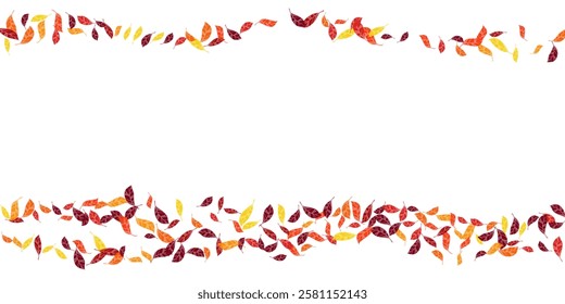 Fall colorful dry leaves vector illustration. Carmine orange amber colors dry autumn leaves charming botanical background. Cascading tree foliage organic illustration.