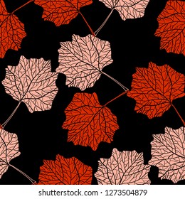 Fall colorful leaves on black background. Seamless pattern for textile, covers, gift wrapping paper, scrapbook. Vector illustration.