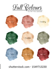 Fall Colours - Vector Color Palette For Autumn/ Fall Made Of Watercolor Stains 