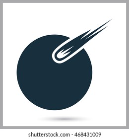 The fall of the comet on the plane surface icon on the background