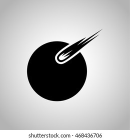 The fall of the comet on the plane surface icon on the background