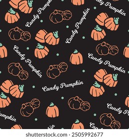 Fall Confections Pumpkin Candy Shape Party Pattern. Ideal for seasonal decor, textiles, or event themes, this design brings a touch of whimsy and sweetness to any project.