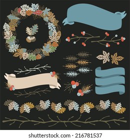 Fall Decorative Elements Set in Copper & Blue Shades