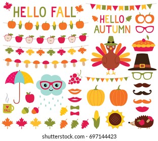 Fall Design Elements And Photo Booth Props Set