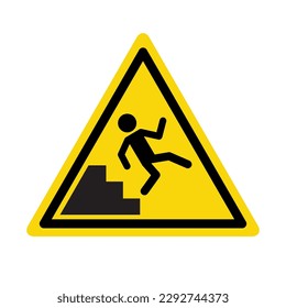 Fall down slippery safety sign icon. Vector person down floor warning hazard danger isolated yellow symbol