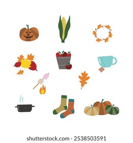 fall elements flat style hand drawn vectors