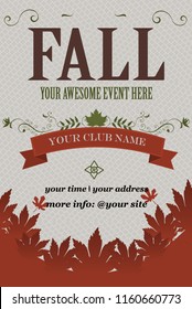 Fall Event Invitation Flyer. Grunge Vector Illustration. Fall Background Design. Invitation Card Design. Invitation Template Design . EPS 10