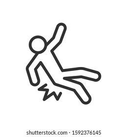 fall, falling, watch your step, accident , Caution, linear icon. Editable stroke