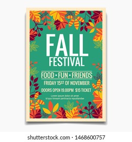 Fall Festival flyer or poster template. Design for Invitation or Autumn Season Holiday Celebration Poster