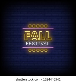 Fall Festival Neon Signs Style Text Vector