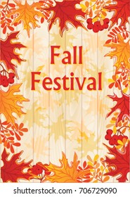 Fall Festival Template, autumn vector background with leaves