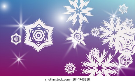 Fall Flake. Xmas Pattern. Colorful Magic Decoration. Freeze Ornament. Beautiful Design. Falling Snowflake. Rainbow Xmas Pattern. Snowy Illustration. Blue Frozen Backdrop. 