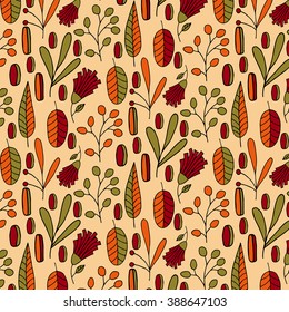 Fall floral pattern in warm natural colors. 