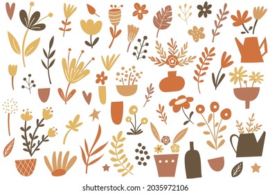 Fall Florals and vases clipart. Vector illustration.