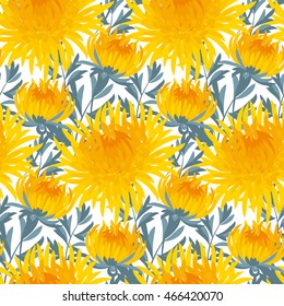 fall flower seamless pattern. yellow chrysanthemum repeatable motif.  autumn gold flower vector illustration. elegant natural background ornament for fabric or paper