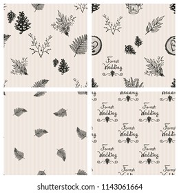 Fall forest wedding. Set of seamless backgrounds. Design kit of 4 forest wedding patterns.