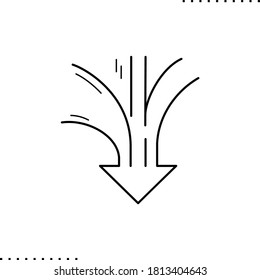 caída, fusión y unión, icono de vector de flecha de combinación en contornos