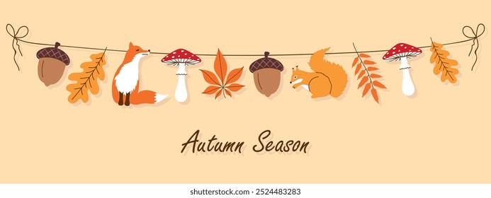 Guirnalda de otoño, tarjeta de temporada de otoño, decoración de Acción de Gracias, Ilustración vectorial